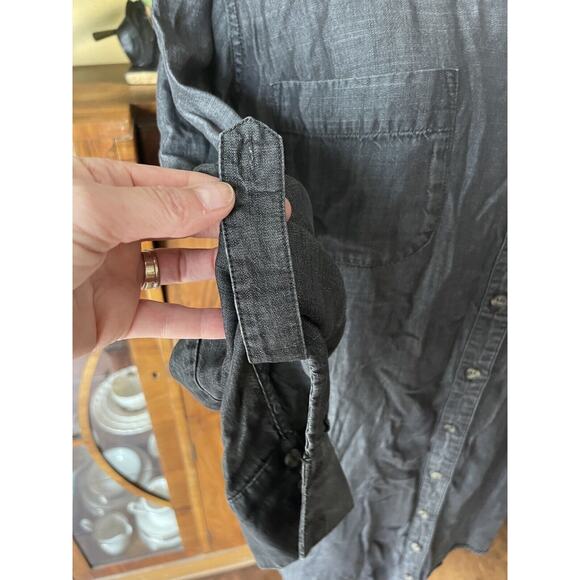 Soft Surroundings Black Chambray Denim Shirt Dress Petite Large Tunic Tencel - Picture 4 of 10